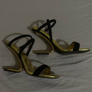 Jeffrey Campbell geometric black and gold heel sandal